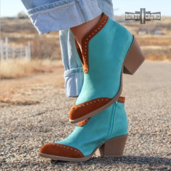 Rowdy Crowd | Beaumont Western Teal Suede Booties 9 - Picture 2 of 7